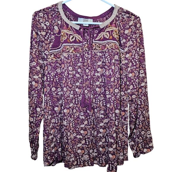 Vintage America Sadie Blouse Womens 2X Purple Floral Embroidered Tassel Boho - Picture 1 of 11